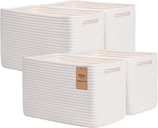 Storage Baskets for Organizing, 4 Pack Storage Baskets for Shelves, Woven Basket for Shelves, Closet Organization, Rectangle Organizer Basket Gifts Empty, 13"Lx8.7"Wx7.9"H Decorative Bins with Handles