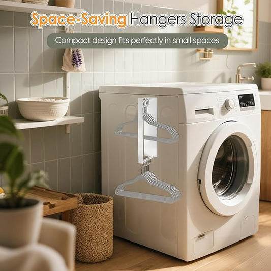 Magnetic Hanger Organizer, Strong Magnetic Hanger Holder for Washing Machine Laundry Room Organization Space Saving Hangers Storage Rack Stacker, White