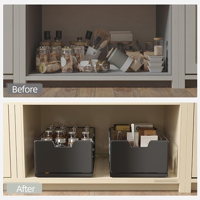 NETEL Pull Out Cabinet Organizer, 4 Pack No Drill Slide Out Drawers for Kitchen Cabinets, Metal Pantry Pull Out Shelves, Kitchen Cabinet Organizer, Pull Out Home Organizers,11.8"W X 20.86"D X 6.9"H