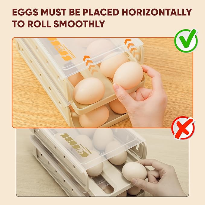 Automatic Rolling Egg Holder for Refrigerator, 1-Pack Stackable Egg Storage Containers, Smooth Glide Track, Steady Base & Dishwasher Safe