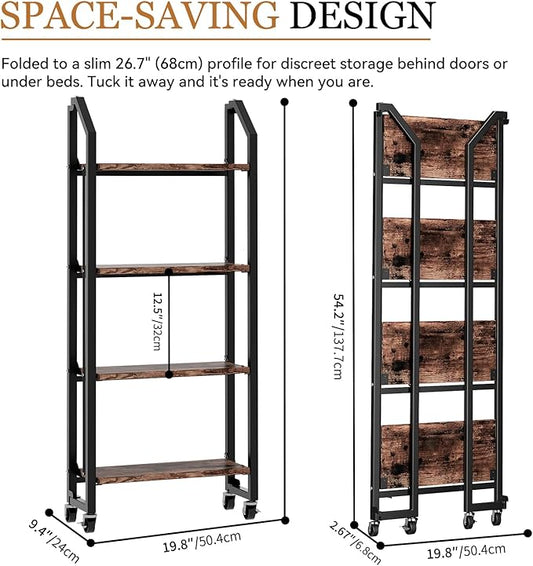 No Assembly Folding Bookshelf for Living Room, 4 Tier Collapsible Book Shelf for Home Office, Portable Bookcase Storage Organizer