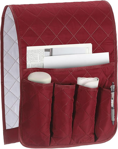 uxcell 1 Pcs Recliner Armchair Caddy, Couch Armrest Organizer with 5 Pockets for Bedside Sofa Remote Control Holder Magazine Phone Book Glasses (Wine Red, 35"x13")