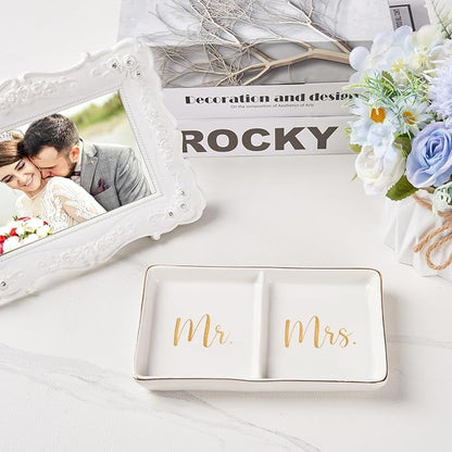 Spegiffu Mr. & Mrs. Ring Dish Engagement Wedding Ring Holder Gift for Future Mrs. / Newlywed - Her Engagement Wedding Gifts for Newly Engaged Couples Bridal Shower Gifts for Bride to be