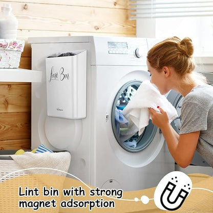 Sealegend Magnetic Lint Bin Lint Trash Can for Laundry Room Organization and Storage Dryer Lint Bin Decor Wall Mounted Space-Saving, White