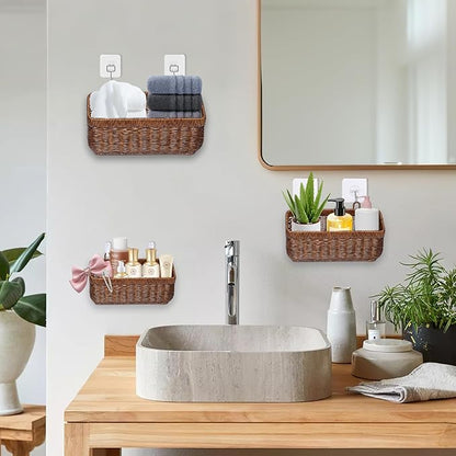 2 Pack Woven Storage Basket,Organizer Trays, Paper Box,Vintage Bin for Bathroom, Kitchen,Vanity Countertop Table Shelf, Open Storage Bins for Living Room, Bedroom, Balcony, Garden (Brown, ‎2 pc (S+M))