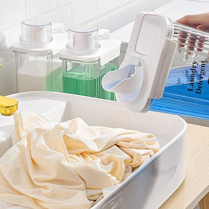 [2 Pack] Laundry Detergent Dispenser for Laundry Room Organization and Storage, 2800ml Laundry Soap Dispenser，Liquid Laundry Detergent Dispenser with 4 Removable Labels, BPA Free & Pet Plastic, Clear
