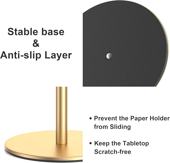 Gold Free-Standing Paper Towel Holder, Premium Stainless Steel Towel Holder for Rolls Organizer, Classic Fashion Roll Dispenser for Kitchen