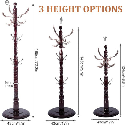 73”Vintage Wooden Coat Rack，With 14 Hooks and Sturdy Round Base.Sturdy and Durable Standing Coat Racks，Adjustable Wooden Freestanding Coat Rack for Porch，Bedrooms (Metal, 1 PCS)