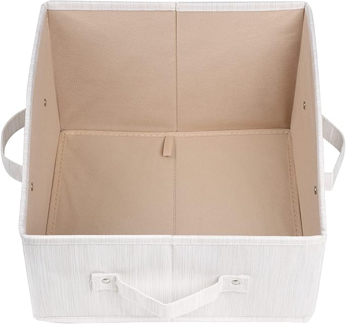 KEEGH Storage Bins for Closet Shelves Storage Baskets for Shelves Trapezoid Storage Bin Fabric Organizer Bins for Clothes with Handles,Beige,Set of 3, 11.8" x 11.2"x 8.3"