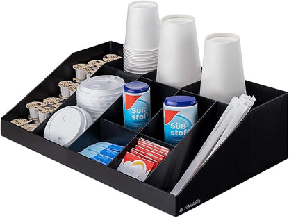 Navaris Coffee Station Organiser - 10 Compartment Coffee Bar Organiser for Office & Kitchen - Black