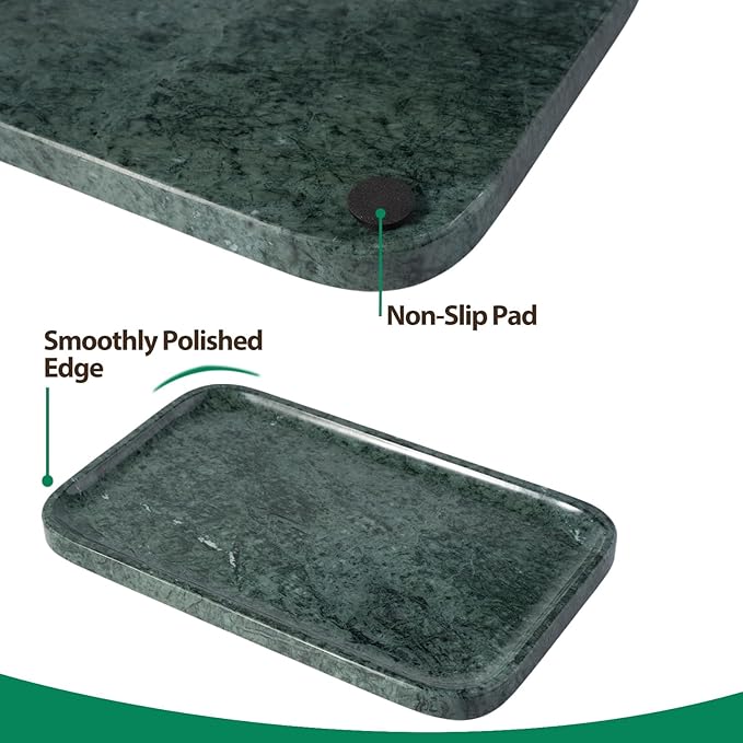 Karibiber Marble Vanity Tray, Bathroom Tray for Countertop, 14'' Green Decoration for Dresser Organizer, Large Serving for Kitchen, Marble Storage for Coffee Table, Perfume, Jewelry Holder