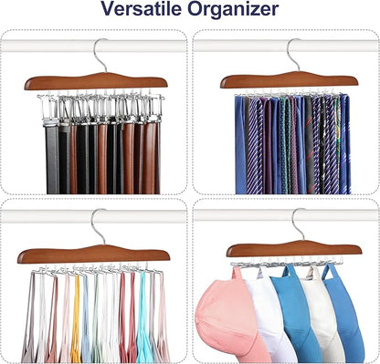 TOPIA HANGER Tie Rack Hanger for Closet, Wooden Tie Organizer for Men with 24 Folding Hooks, Space Saving Necktie Holder for Storage and Display Bra, Tank Top, Camisole (2-Pack), Walnut- CT14WA-2