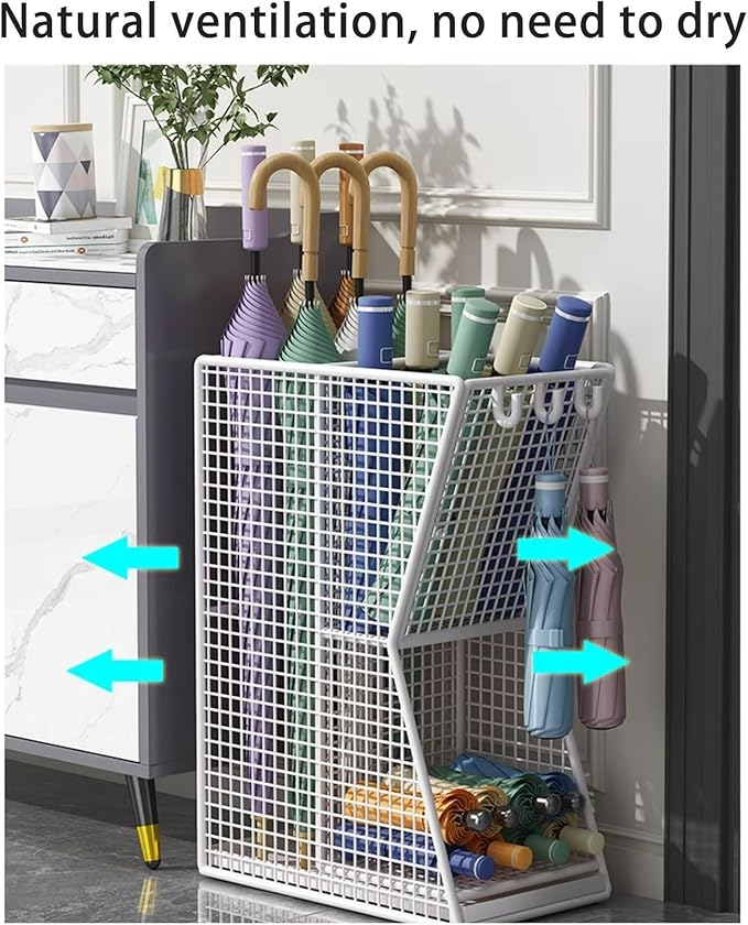 Commercial Metal Umbrella Stand Indoor Large-Capacity Entrance Umbrella Storage Rack with Removable Drip Tray Indoor Hotel Corridor Entrance Metal Stand Rack for Hotel,Offices(Black)