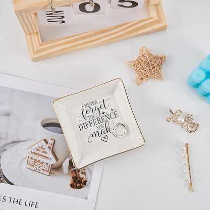 COZITED Thank You Gifts for Women Coworker Nurse Teacher Employee Appreciation Gift, Goodbye Farewell Going Away Retirement Gift for Woman Boss - Never Forget The Difference You Make Jewelry Dish