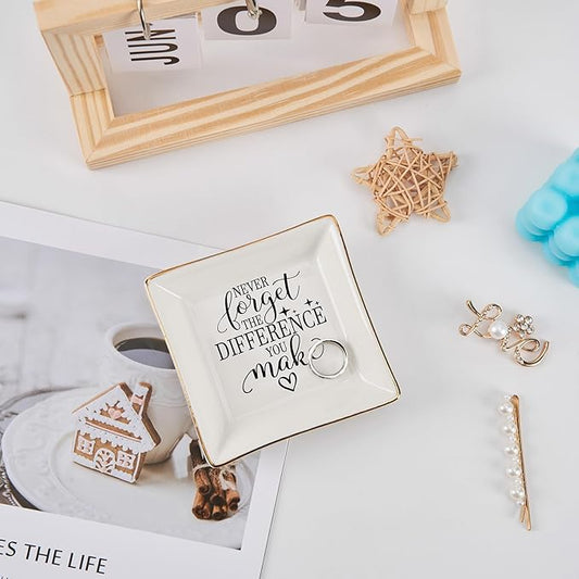 COZITED Thank You Gifts for Women Coworker Nurse Teacher Employee Appreciation Gift, Goodbye Farewell Going Away Retirement Gift for Woman Boss - Never Forget The Difference You Make Jewelry Dish
