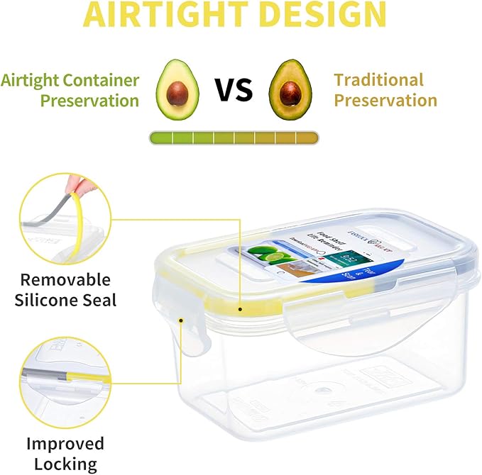 KIGI 6 Pack 6OZ Airtight Plastic Food Storage Containers Set 180ML Rectangular Small Bento Box with Lid