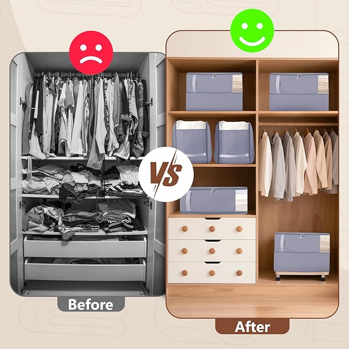 Compression Storage Bags for Clothes, Foldable Reusable Organizers for Down Coats, Comforters, Beddings, Blankets, Self Compression Packing Cubes Space Saver Bags with Dual Zippers, 2 Pack, 40 L, Gray