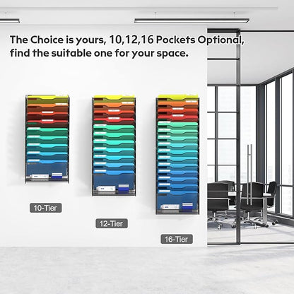 samstar 2 Pack 16 Tier Wall File Organizer Hanging Wall File Holder Wall Mount Paper Folder Organizer, Magazine Rack, Pack of 2