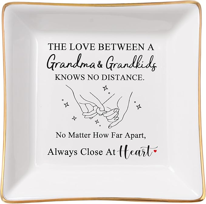 Spegiffu Grandma Gifts from Grandkids, Gifts for Grandma Jewelry Tray Dish - The Love Between A Grandma & Grandkids Knows No Distance, Grandmother Birthday Christmas for Grandma
