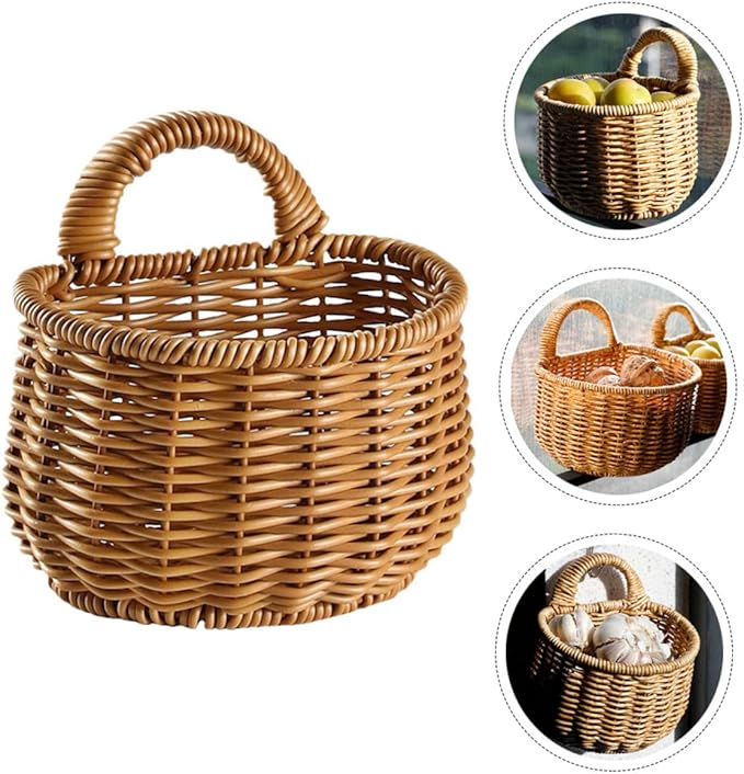 Decorative Woven Storage Basket for Garlic Ginger Eggs Wall-mounted Container Kitchen Organizer for Natural Home Decor