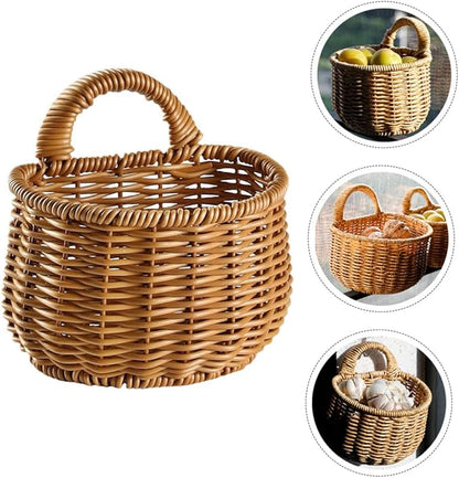 Decorative Woven Storage Basket for Garlic Ginger Eggs Wall-mounted Container Kitchen Organizer for Natural Home Decor