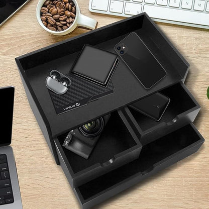 Desk Organizer with Drawers Countertop Drawer Organizer Drawers for Desk Top Home Office Workspace Bathroom Toiletries Supplies (black with shelf)