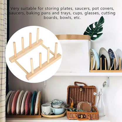 Estink Wooden Dish Drying Rack, 3 Set Multifunctional Drain Rack for Kitchen, Dinner Plate Storage, 5.5 x 5.3 x 3.9in