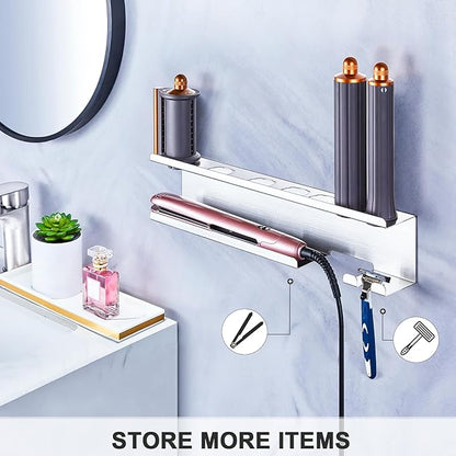 YAYINLI Hair Dryer Holder, Blow Dryer Holder Wall Mount for Curling Iron Attachment Organizers Storage, Adhesive Hair Dryer and Curling Iron Holder, Silver Straightener Holder Hair Tools Organizer