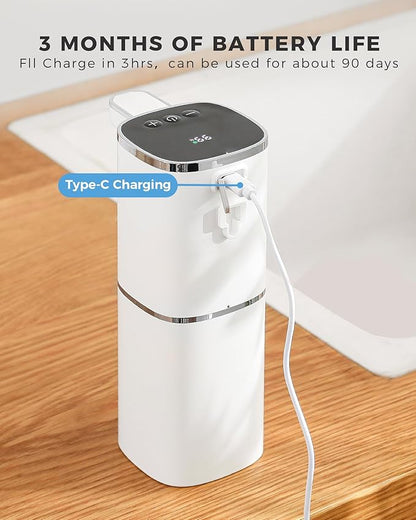 DODO MEKIA Automatic Foaming Soap Dispenser, 13.5oz/400mL, USB Rechargeable, 9-Adjustable Foam Levels, IPX5 Waterproof, Touchless & Wall/Tabletop Use for Kitchen Bathroom, White