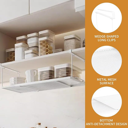 Expandable Hanging Under Shelf Storage Basket,Under Shelf Storage Organizer,Under Hanging Baskets for Cabinet,Pantry, Desk Organization,7.87" D x 14.96"-27.56W x 5.12" H,White