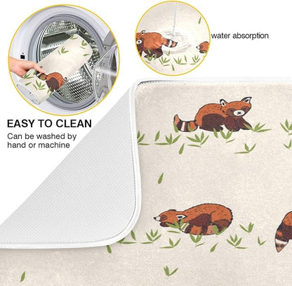 ZzWwR Cute Red Panda Cartoon Pattern Absorbent Dish Drying Mat,16" x 18" Microfiber Kitchen Countertop Table Protector Multi-Purpose Counter Rack Sink Drainer Pad