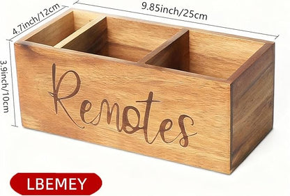 Remote Control Holder Caddy, Acacia Wood TV Remote Holder, Remote Organizer for Table, Vintage Farmhouse Desk Caddy (Brown-for 5+ Remote Controls)