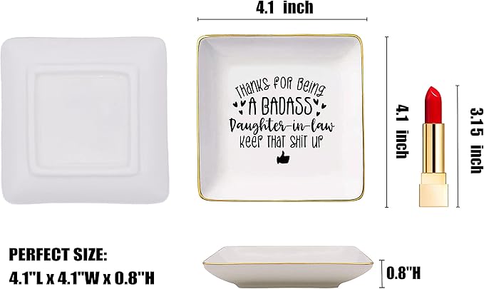 Thanks for Being Daughter in Law-Birthday Graduation Christmas Gifts for Bonus Daughter-Thank You Gift for Daughter in Law-Ceramic Jewelry Holder Ring Dish Trinket Tray