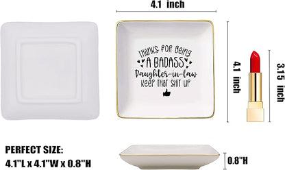 Thanks for Being Daughter in Law-Birthday Graduation Christmas Gifts for Bonus Daughter-Thank You Gift for Daughter in Law-Ceramic Jewelry Holder Ring Dish Trinket Tray