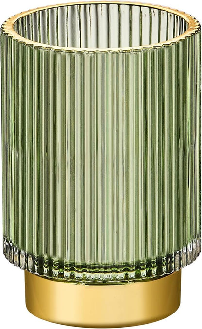 LEICURACE Makeup Brush Holder Organizer,Toothbrush Holders,Desk Pen Pencil Holder,Multifunctional Vintage Glass Brush Cup（L/Green/A3-6-US）