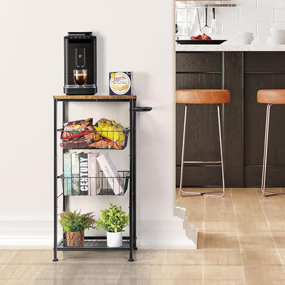 CADUKE Bar Cart with Handle, Serving Cart with Pull-Out Mesh Baskets, Utility Cart on Wheels for Kitchen, Dining Room, Living Room