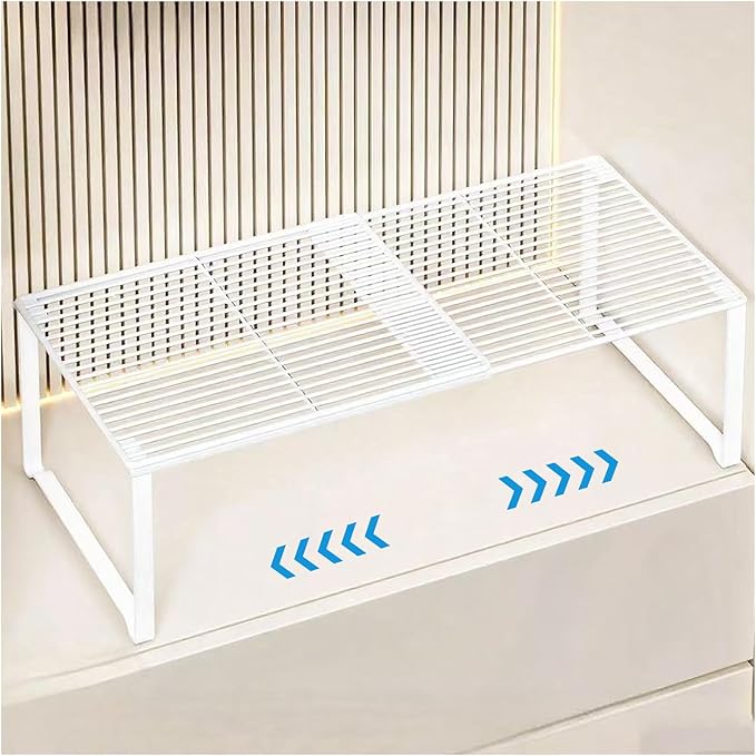 HGZBS Extendable Metal Wire Shelf Organizer - Adjustable 15-24.4in Length, Stackable Storage Rack for Kitchen/Pantry/Bathroom/Shoe Cabinet/Tool Closet (1, White)