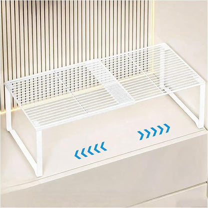 HGZBS Extendable Metal Wire Shelf Organizer - Adjustable 15-24.4in Length, Stackable Storage Rack for Kitchen/Pantry/Bathroom/Shoe Cabinet/Tool Closet (1, White)