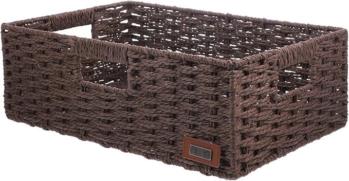 Garneck Woven Decorative Storage Basket for Home Organization Simple and Elegant Design Versatile Sundries Basket for Office Kitchen Bathroom Bedroom Rustic Rattan Style