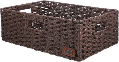 Garneck Woven Decorative Storage Basket for Home Organization Simple and Elegant Design Versatile Sundries Basket for Office Kitchen Bathroom Bedroom Rustic Rattan Style
