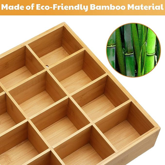 Wesiti Tie Box Organizer Wall Mounted Tie Rack with 16 Compartments Bamboo Belt Holder for Men Scarf Necktie Home Wall Closet(Wood Color,2 Pieces)