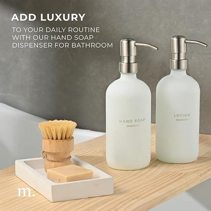 MaisoNovo Soap Dispenser 3-Piece Set | 16.9oz White Bottles with Silver Stainless Steel Pump Core