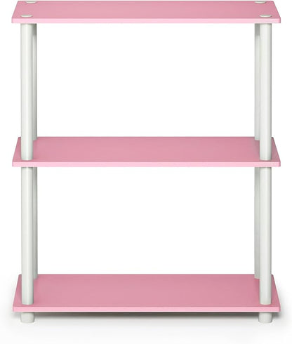 Furinno TURN-N-TUBE Storage Shelves, 3-Tier Book Shelf, Corner Shelf, Toolless Open Shelves, for Organization and Storage, Living Room, Garage, Home Office, Pink