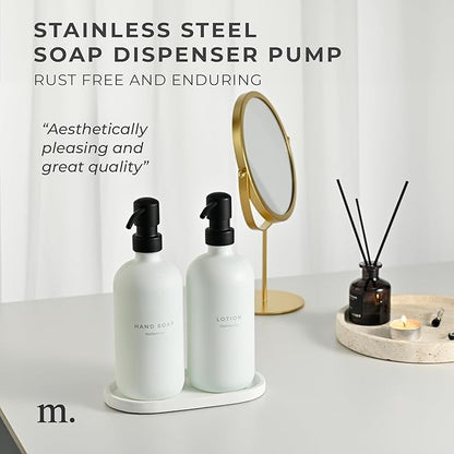MaisoNovo Soap Dispenser 3-Piece Set | 16.9oz White Bottles with Black Stainless Steel Pump Core