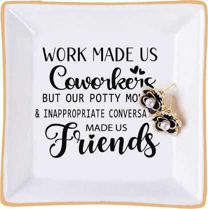Piudee Coworker Gifts for Women - Work Made Us Coworkers&Friends Jewelry Dish, Farewell Going Away Appreciation Gifts for Coworkers Women Goodbye Thank You Gift Retirement Birthday Christmas Gift