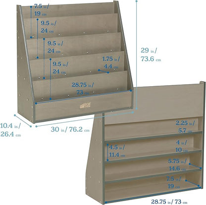 ECR4Kids Streamline Single-Sided Book Display with Storage, Classroom Bookshelf, Grey Wash