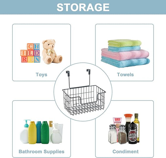 Wire Hanging Storage Basket 2 Packs, Wall Mounted Kitchen Bathroom Storage Basket, Home Multi-Functional, no Punching, Bearing Strong, Suitable for Home, Office,Black