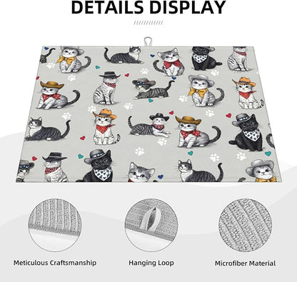 Pet Lover Cat Dish Drying Mat 18x24 For Kitchen Counter Absorbent Microfiber Dishes Pad Dish Drainer Rack Mats Fast Dry Kitchen Accessories