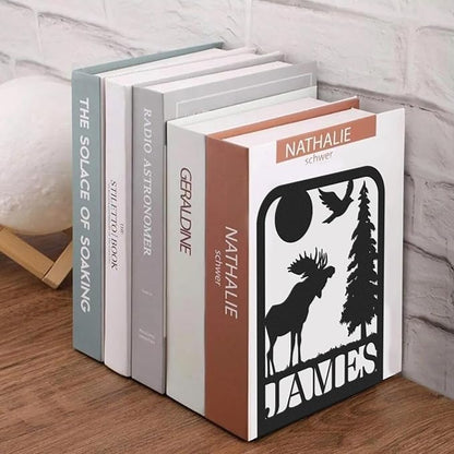 Custom Deer Metal Book Ends 2 Pcs, Forest Theme Bookends for Shelves Decorative, Heavy Duty Bookend Stopper, Deer Cabin Decor, Book Organizer for Desk, Black Book Holders for Home Office, Hunter Gifts