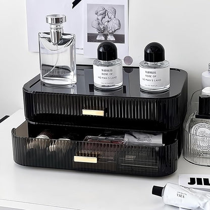 Decorcode 2 Pack Stackable Makeup Organizer with Drawers, Bathroom Storage for Eyeshadow Palettes, Cosmetics, and Beauty Supplies. Ideal for Vanity Counter, Cabinet, Entryway Table, Desk